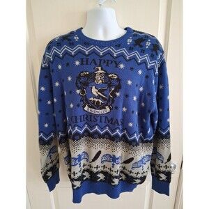 Harry Potter Mens XL Sweater Blue Ravenclaw Crest Wizarding World Ugly Christmas